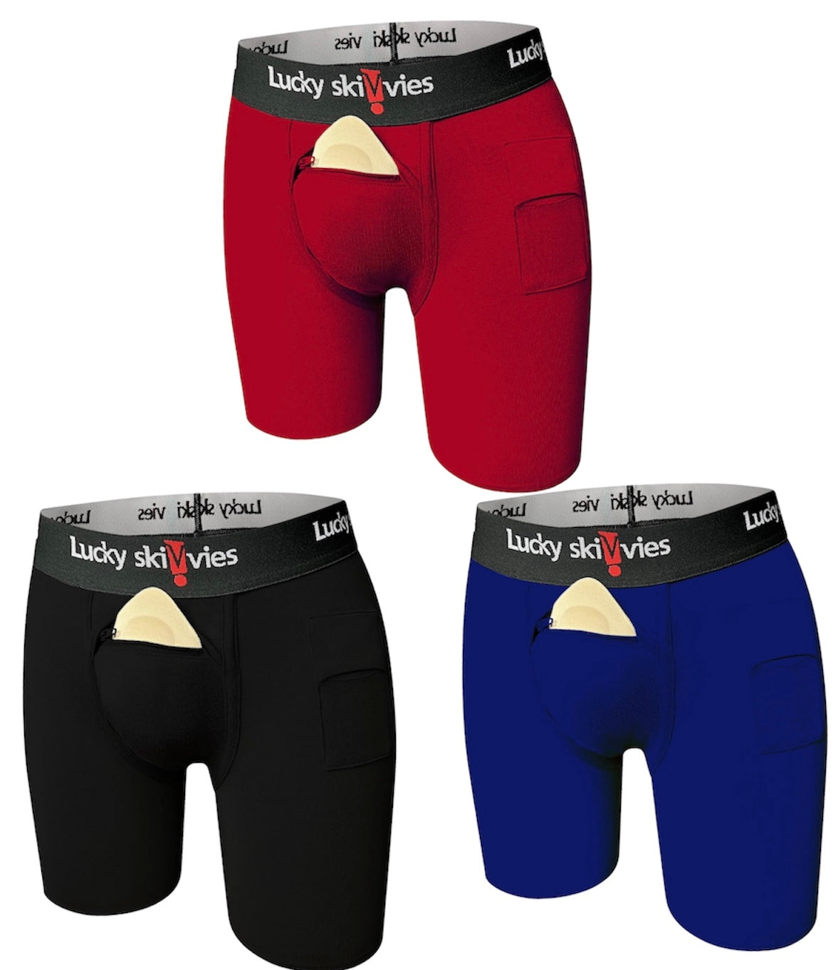 (3Bundles Black, Red & Blue) Pre-Order 6" Packer/ STP/ Insert Boxer Brief - Lucky Skivvies